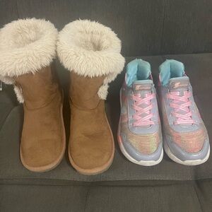 SOLD Girls Winter Brown Fur-Lined Boots and Colorful Sneakers